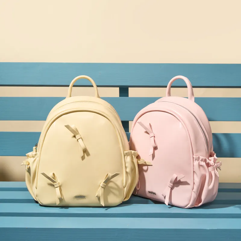 ONE TIME Synthetic Leather Backpack Regular Women's Black/Yellow Cream/Orchid Pink-12