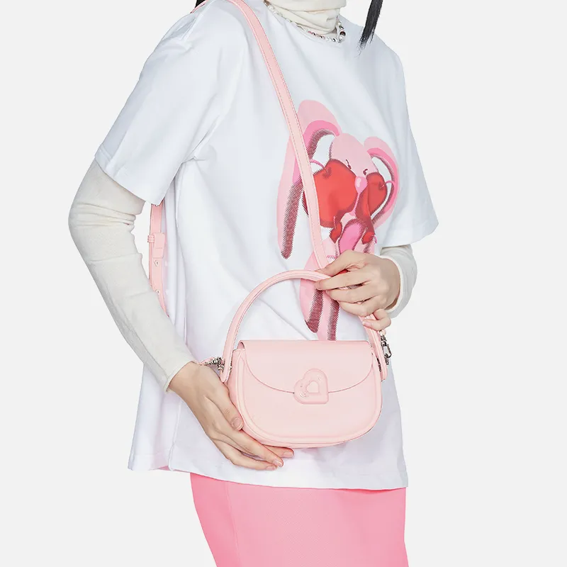 ONE TIME Synthetic Leather Peach Heart Portable Crossbody Bag Shoulder Bag Small Size Women's Multiple Colors-6