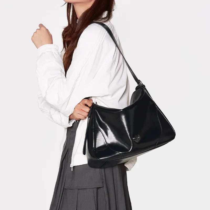 ONE TIME Synthetic Leather Tote Bag, Goddess Shoulder Bag Tubas Women's Black/Silver-5