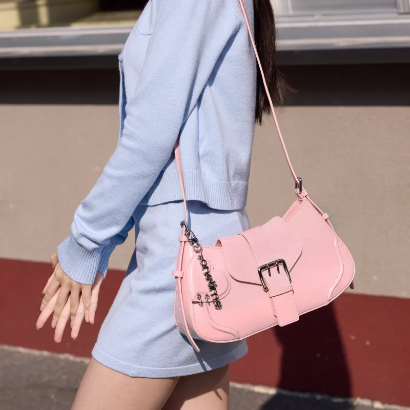 ONE TIME Synthetic Leather Shoulder Bag Women's Black-11