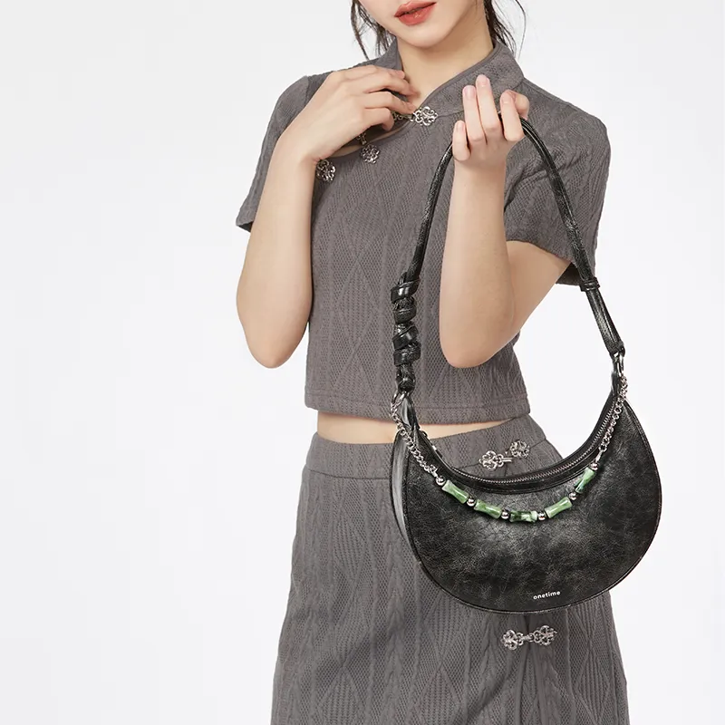 ONE TIME Synthetic Leather Crossbody Bag, Shoulder Bag Regular Women's Black-7
