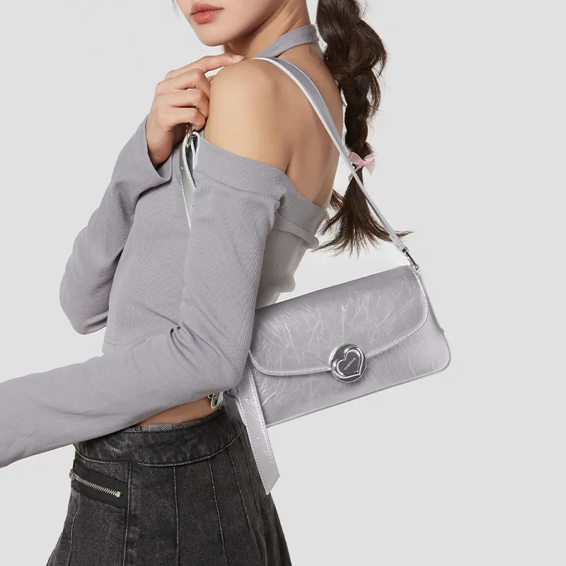 ONE TIME Synthetic Leather Handbag, Shoulder Bag, Crossbody Bag Regular Women's Metallic Silver/Black-4