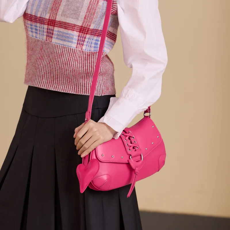 ONE TIME Synthetic Leather Shoulder Bag Trumpets Women's Pink Guava/Black-3