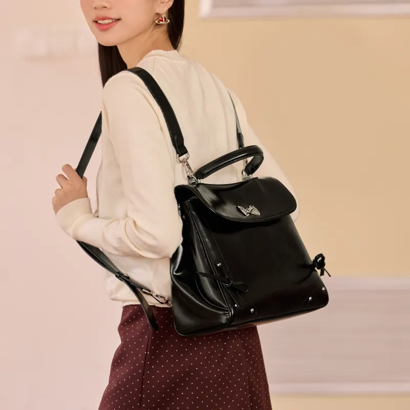 ONE TIME Synthetic Leather Backpack Regular Women's Cherry Blossom Pink/Black-4