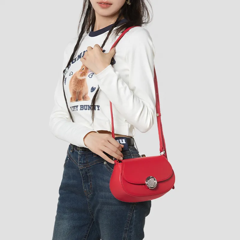 ONE TIME Synthetic Leather Crossbody Bag, Shoulder Bag Women's Cherry Blossom Pink/Red-8