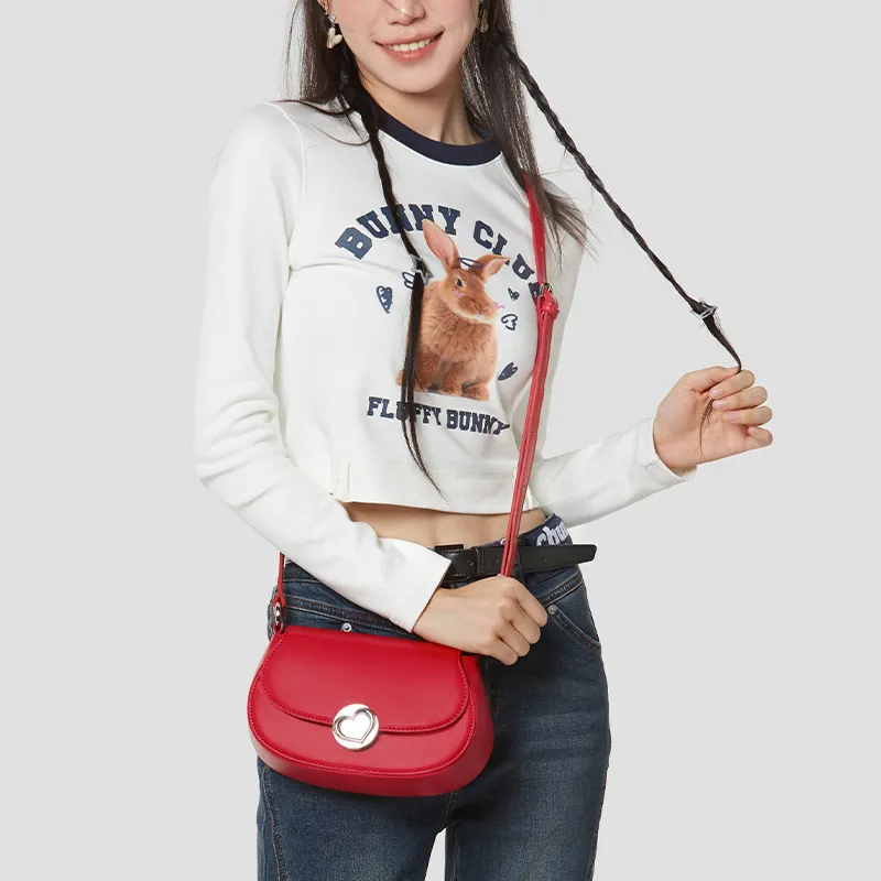 ONE TIME Synthetic Leather Crossbody Bag, Shoulder Bag Women's Cherry Blossom Pink/Red-10