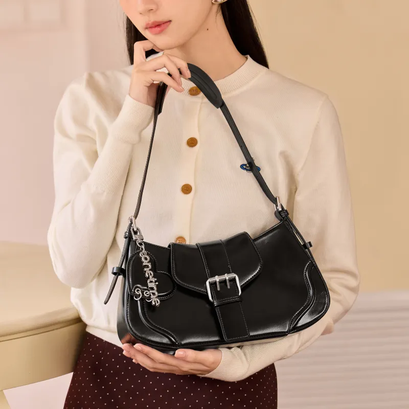 ONE TIME Synthetic Leather Shoulder Bag Women's Black-4
