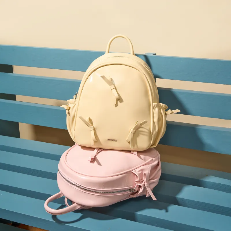 ONE TIME Synthetic Leather Backpack Regular Women's Black/Yellow Cream/Orchid Pink-13