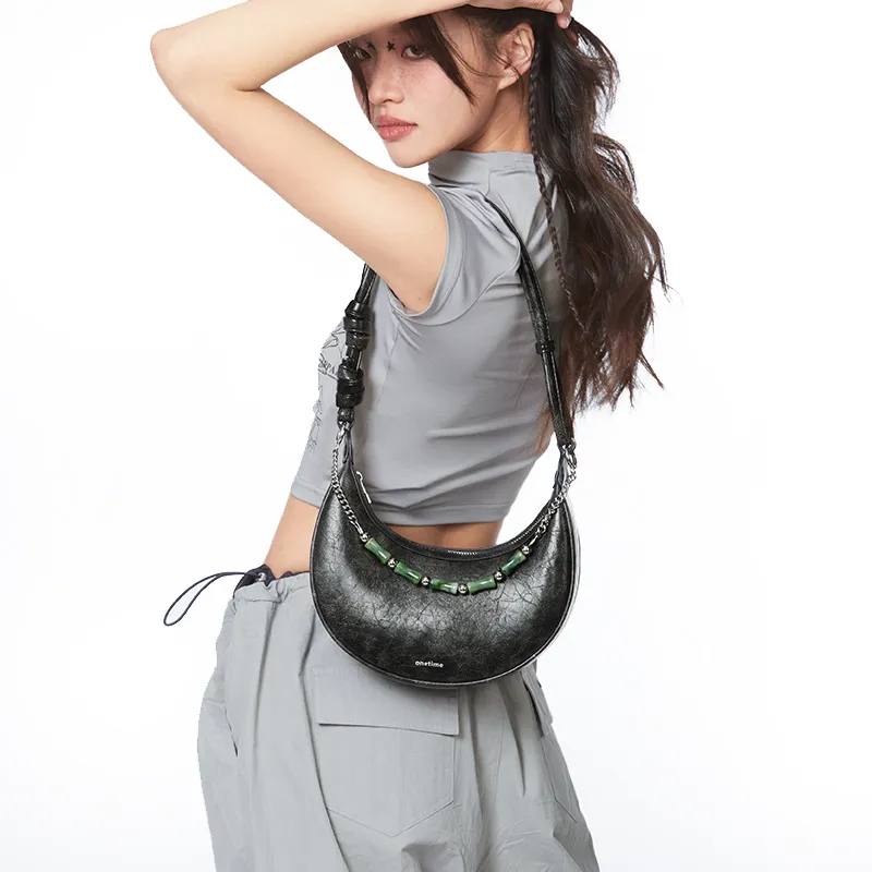 ONE TIME Synthetic Leather Crossbody Bag, Shoulder Bag Regular Women's Black-3