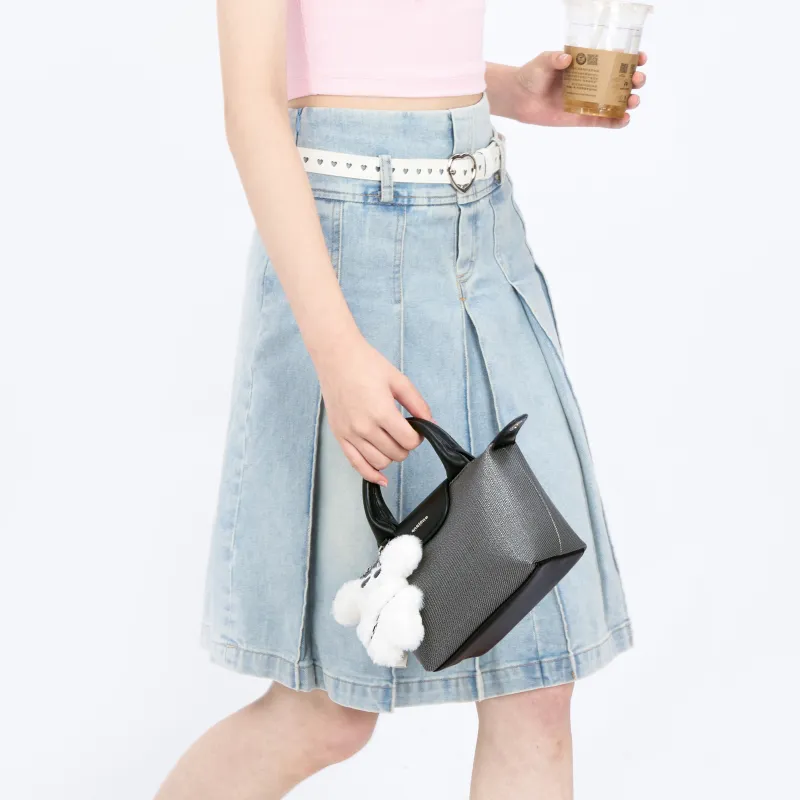 ONE TIME Synthetic Leather Shoulder Bag, Crossbody Bag, Handbag Trumpets Women's Silver Gray/Denim Blue-4