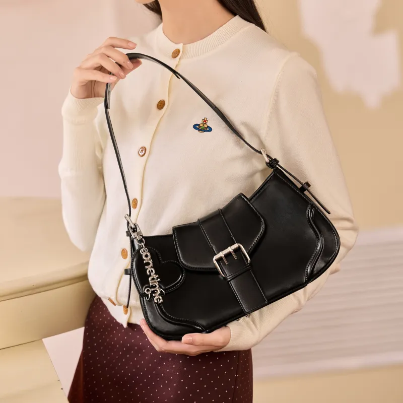 ONE TIME Synthetic Leather Shoulder Bag Women's Black-5