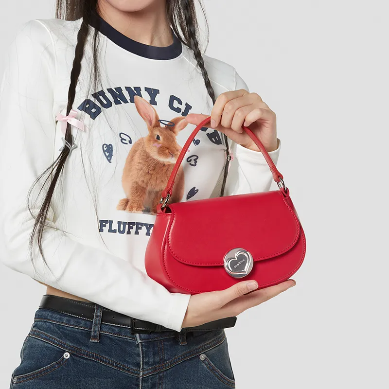 ONE TIME Synthetic Leather Crossbody Bag, Shoulder Bag Women's Cherry Blossom Pink/Red-9