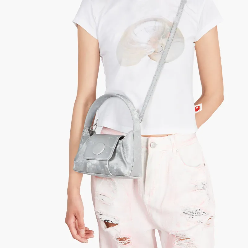 ONE TIME Synthetic Leather Shoulder Bag, Crossbody Bag, Handbag Women's Silver Gray/Black-4