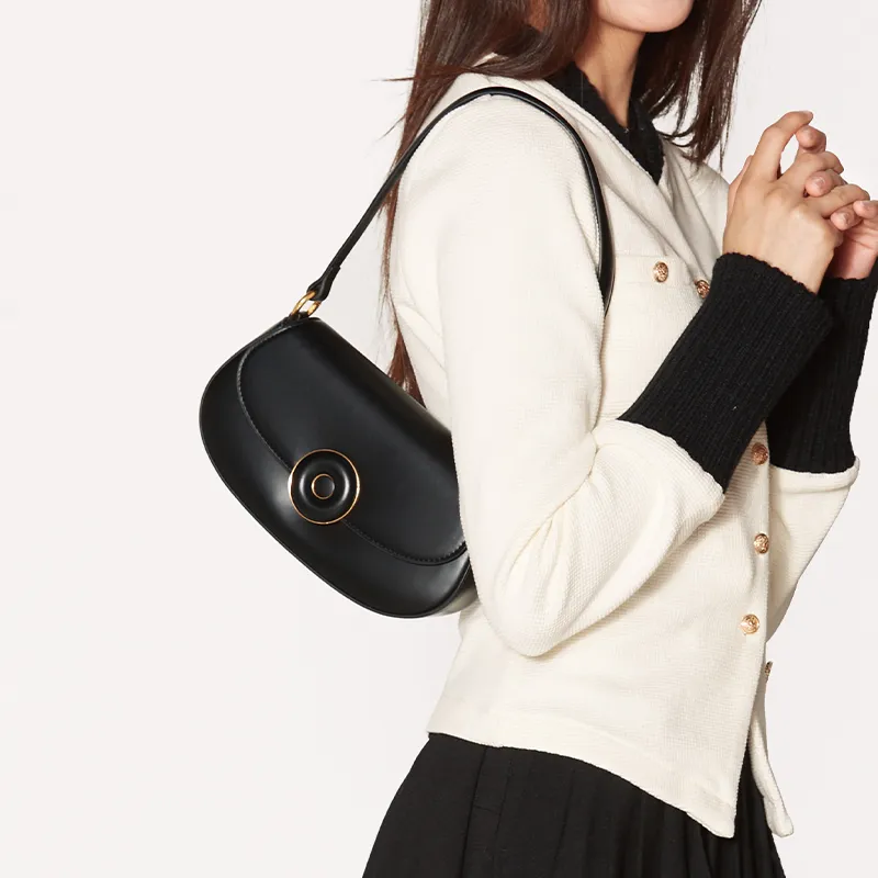 ONE TIME PU Donut Underarm Saddle Bag, Crossbody Bag, Shoulder Bag Trumpets Women's Milk White/Brown/Black-2