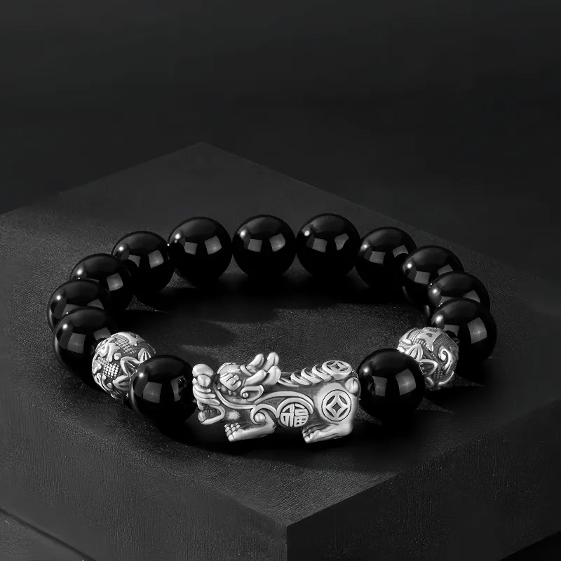 Seven Little Craftsmen Obsidian Jade Bracelets Men's-5