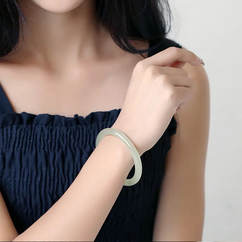Seven Little Craftsmen Hetian Jade Bangles Pale Greenish-White Jade Women's-3