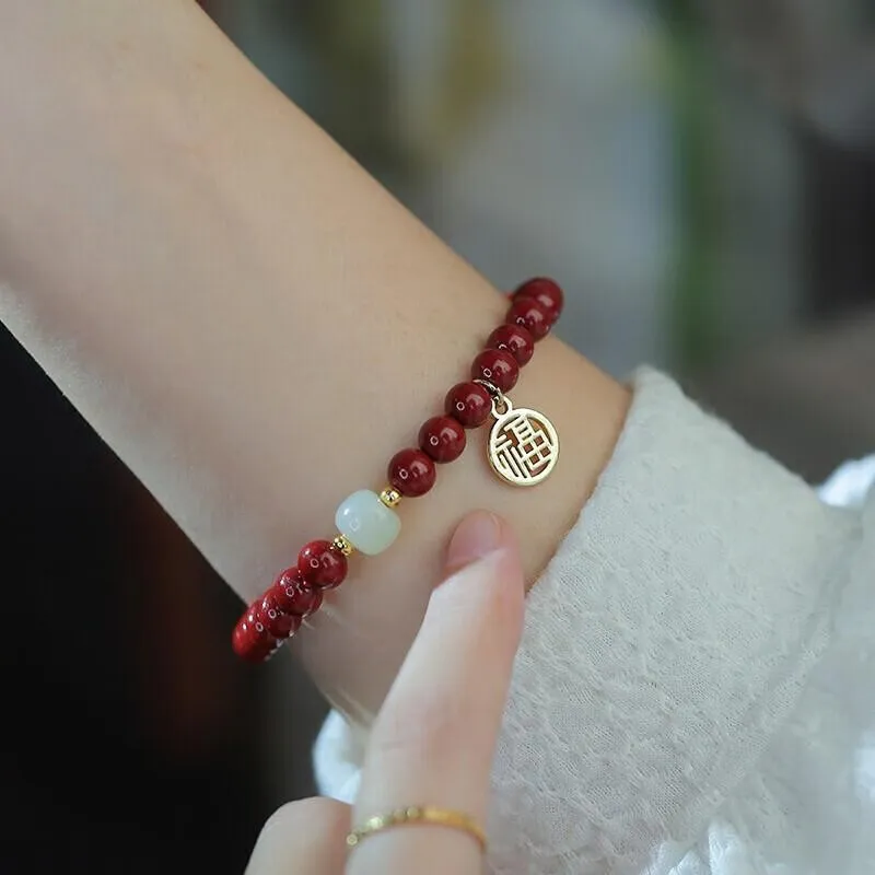 Seven Little Craftsmen Reconstructed Cinnabar Jade Bracelets Women's-1