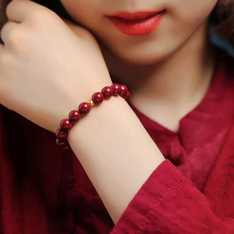 Seven Little Craftsmen Reconstructed Cinnabar Jade Bracelets Women's-1