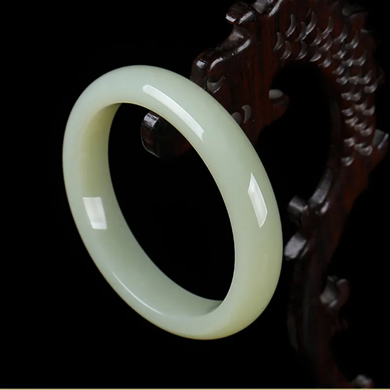 Seven Little Craftsmen Hetian Jade Bangles Pale Greenish White Jade Women's-3
