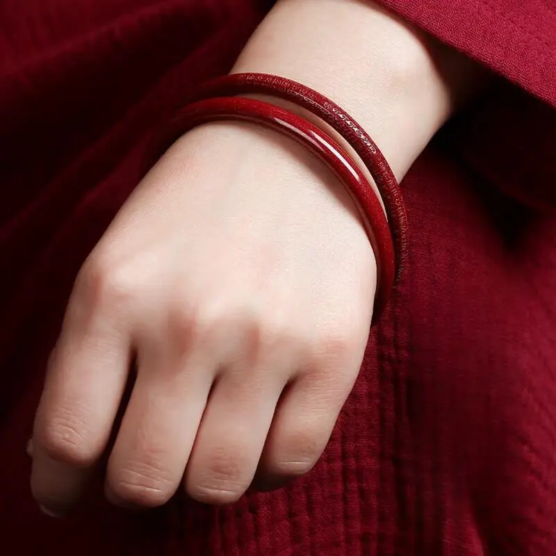 Seven Little Craftsmen Reconstructed Cinnabar Jade Bangles Women's-1