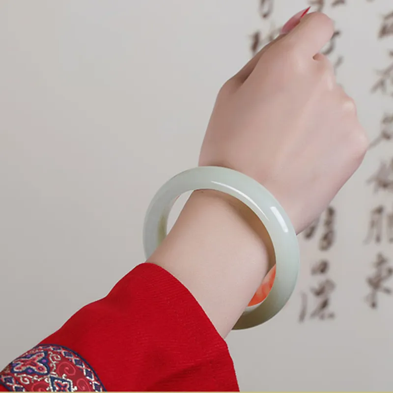 Seven Little Craftsmen Hetian Jade Bangles Pale Greenish White Jade Women's-2