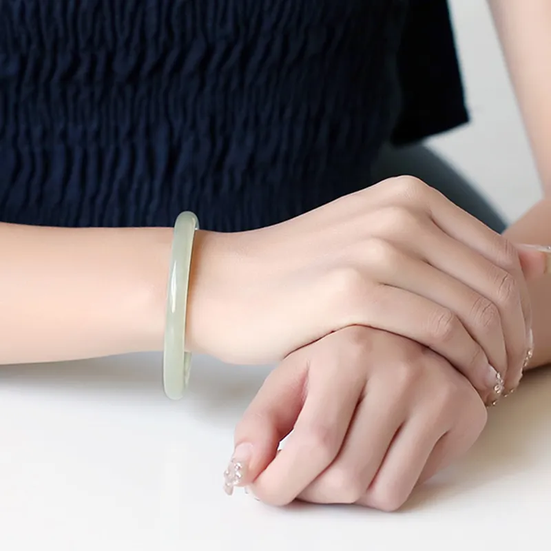 Seven Little Craftsmen Hetian Jade Bangles Pale Greenish-White Jade Women's-4