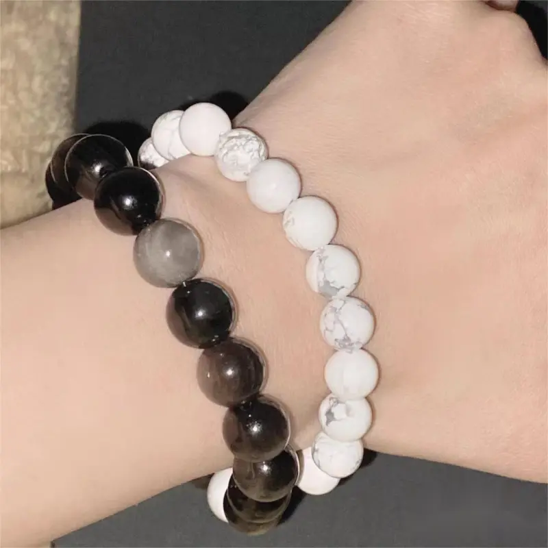 Seven Little Craftsmen White Turquoise Jade Bracelets Women's Obsidian-1