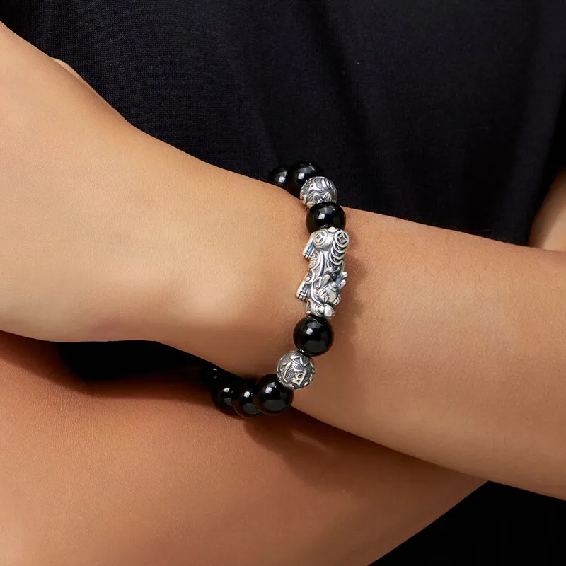 Seven Little Craftsmen Obsidian Jade Bracelets Men's-2