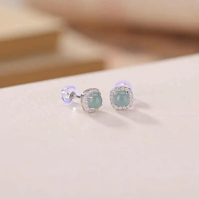 Seven Little Craftsmen Glutinous Jade Jadeite Stud Earrings Women's-3