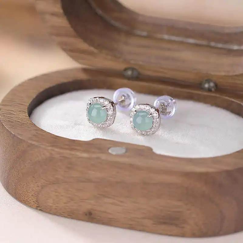 Seven Little Craftsmen Glutinous Jade Jadeite Stud Earrings Women's-2