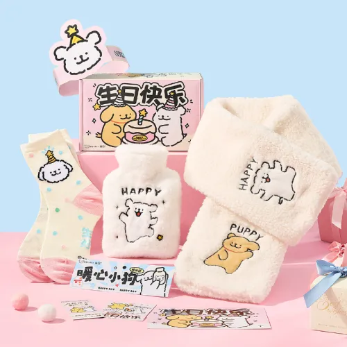 YANCANG x Line Puppies Scarf With Warm Water Bag, Socks, High Value Practicality, Bestie Friend, Creative Accessory