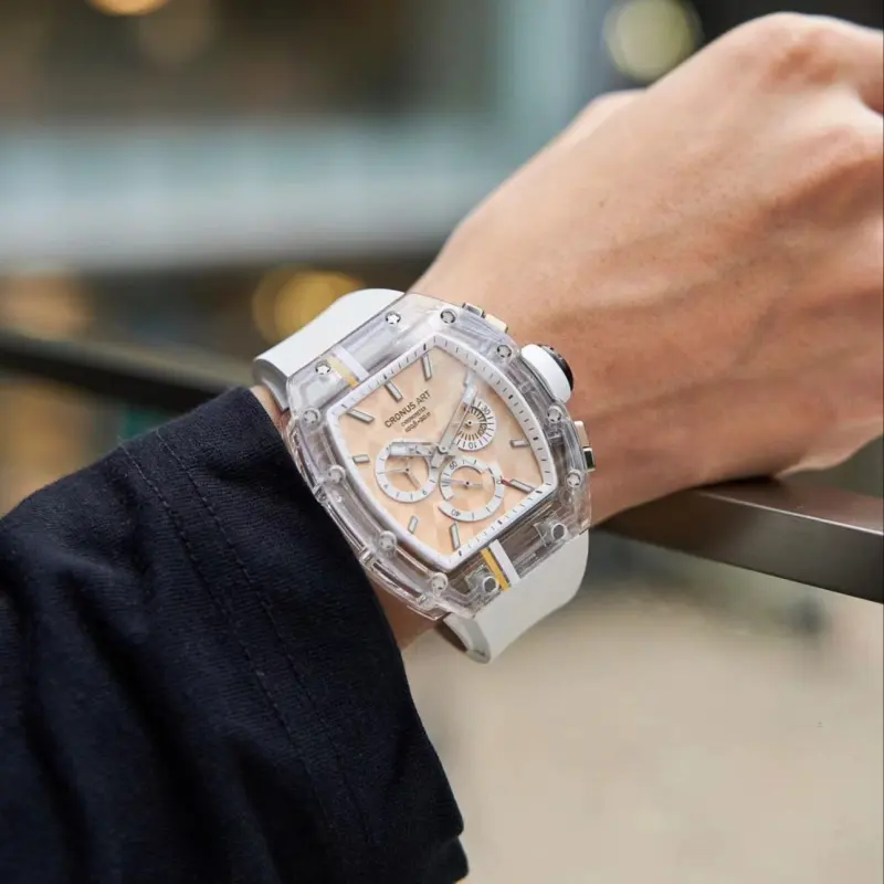 CRONUSART Automatic Mechanical Movement Rubber Strap Watch Men's Watches Gold Dial-6