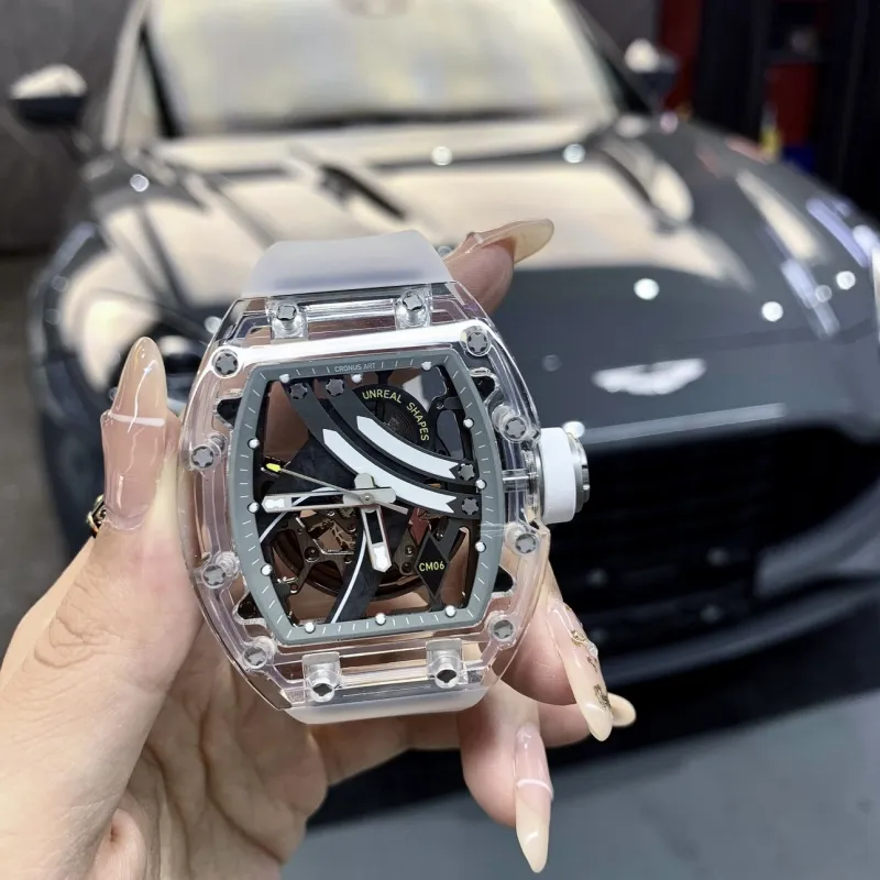 CRONUSART Crystal Fantasy Automatic Mechanical Movement Eco Friendly Fluoroelastomer Strap Watch Unisex Cut Out Dial-3