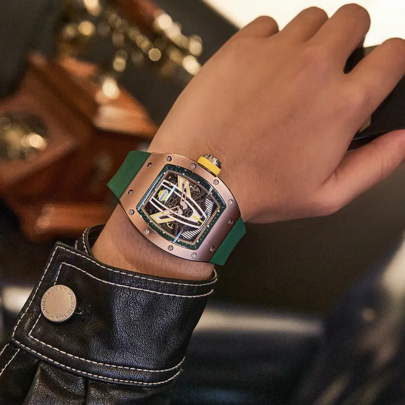 CRONUSART Automatic Mechanical Movement Rubber Strap Watch Men's Watches Cut-Out Dial-4