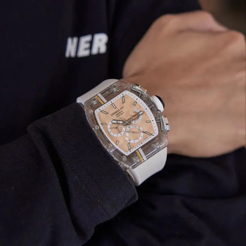 CRONUSART Automatic Mechanical Movement Rubber Strap Watch Men's Watches Gold Dial-4