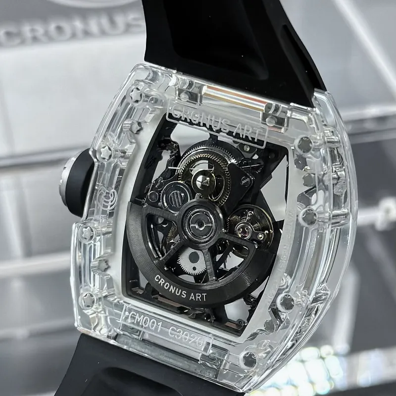CRONUSART Crystal Fantasy Automatic Mechanical Movement Eco Friendly Fluoroelastomer Strap Watch Unisex Cut Out Dial-13