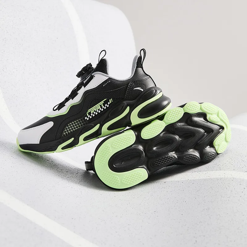 Antakids Lightweight Shock Absorbers Low Top Kids' Running Shoes Black White Green Kids'-6