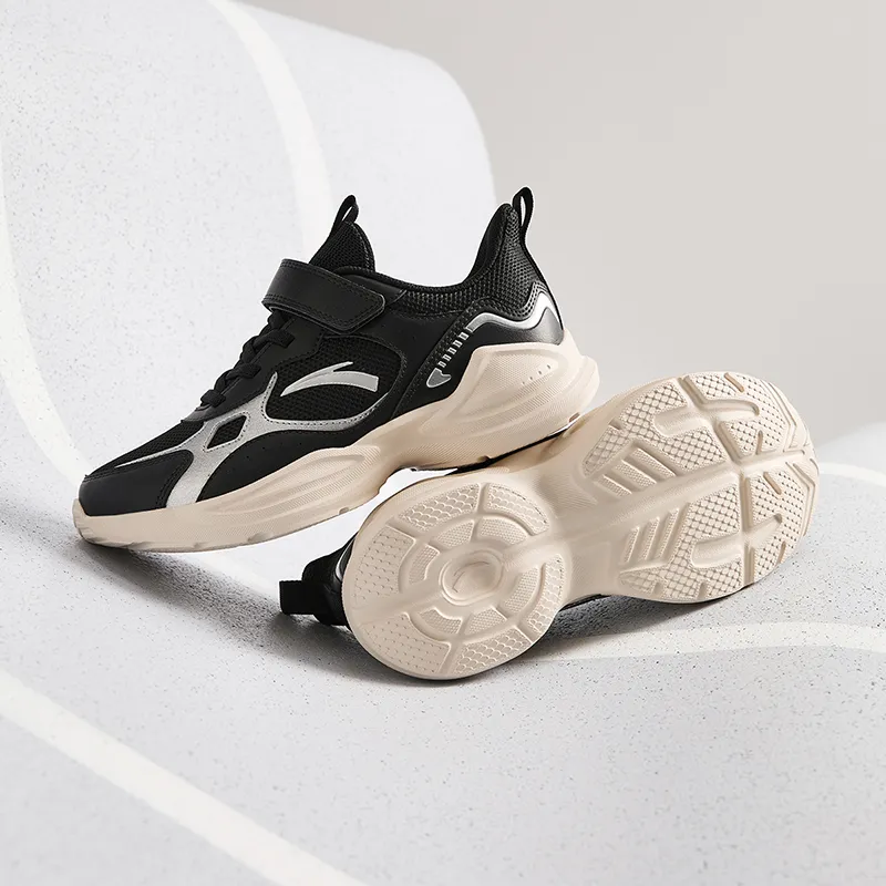 Antakids Lightweight Shock Absorbers Low Top Kids' Running Shoes Black Silver Unisex-7