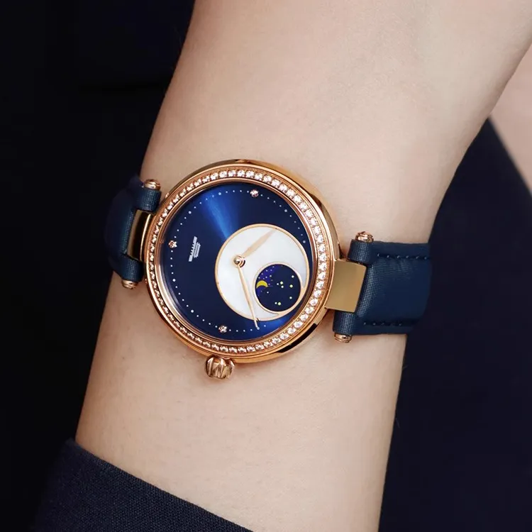 Beijing Automatic Mechanical Movement Genuine Leather Strap Watch Women's Watch Blue Dial Blue BL020517-4