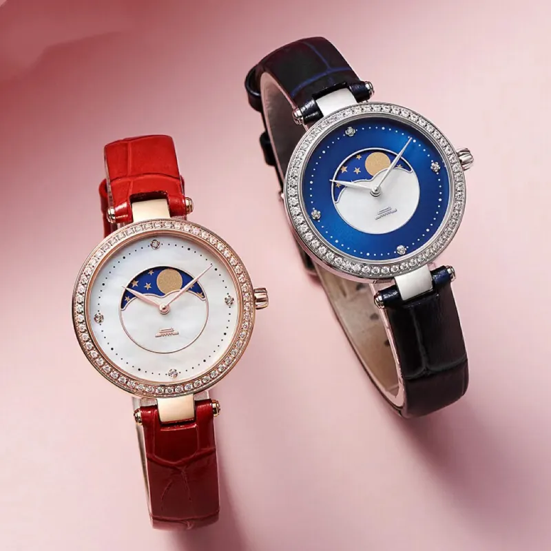 Beijing Automatic Mechanical Movement Genuine Leather Strap Watch Women's Watch Blue Dial Blue BL020517-3