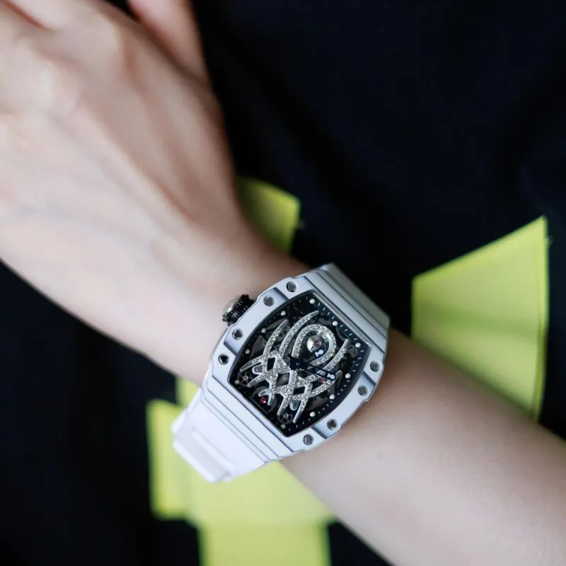 HANBORO Mechanical Movement Rubber Strap Watch Men's Watches White Dial HBR922.3-6