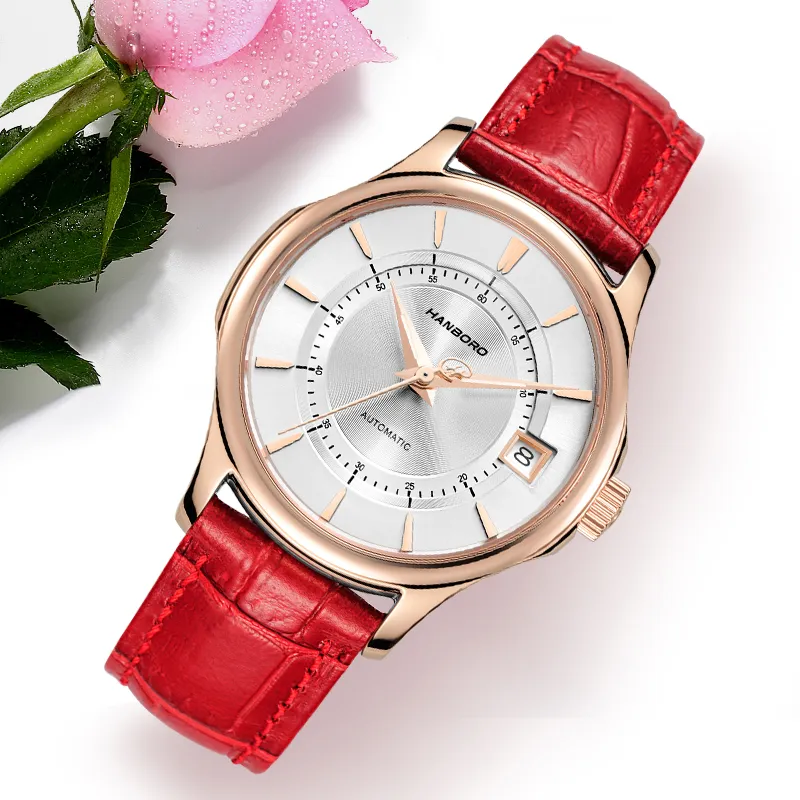 HANBORO Mechanical Movement Watch Women's Watch White Dial-5