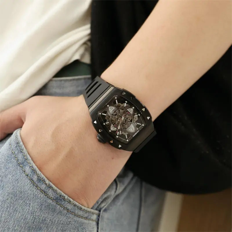 HANBORO Four-Leaf Clover Collection Automatic Mechanical Movement Watch Men's Watches Black Dial HBR989.1-HH-5