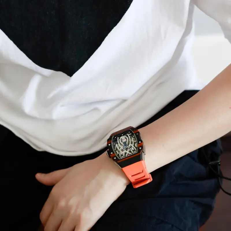 HANBORO Mechanical Movement Rubber Strap Watch Men's Watches White Dial HBR922.3-19