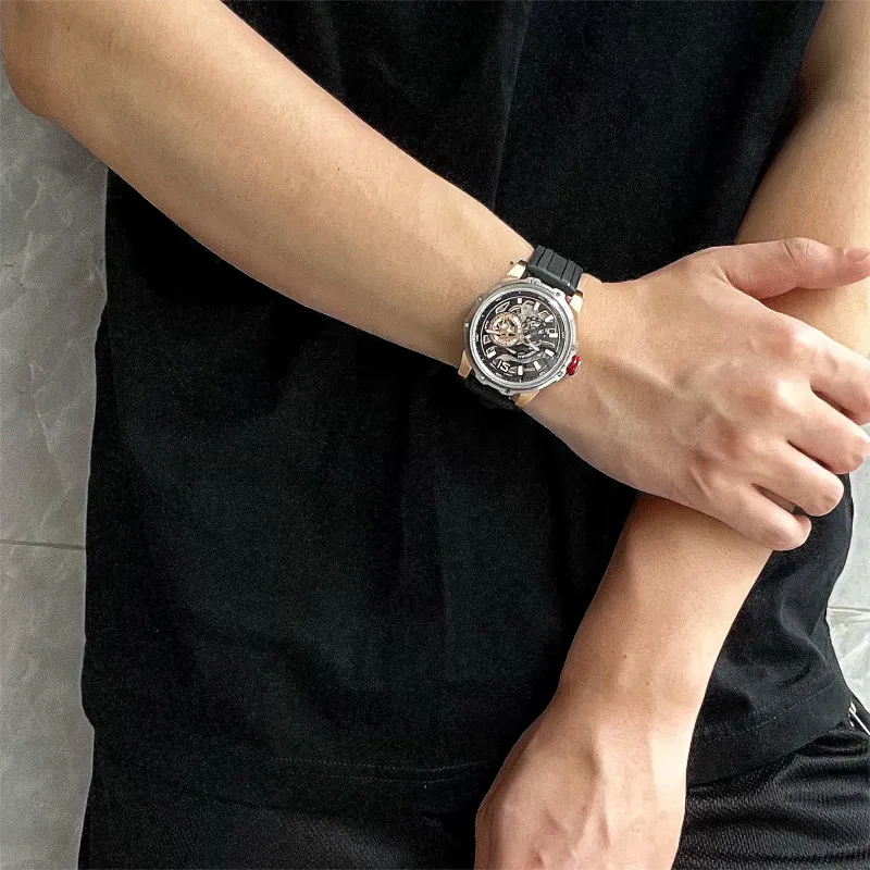 HANBORO Hollow Series Automatic Mechanical Movement Watch Men's Watches Cut-Out Dial HBR88853-MBH-4