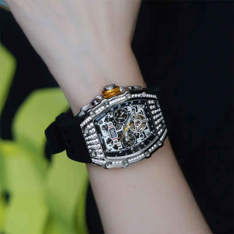 HANBORO Automatic Mechanical Movement Silicone Strap Watch Unisex Black Dial HBR900.2-4