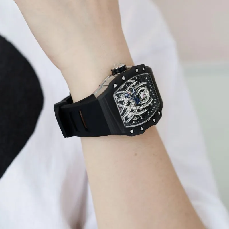 HANBORO Mechanical Movement Rubber Strap Watch Men's Watches White Dial HBR922.3-12
