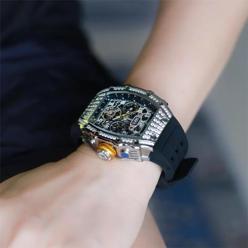 HANBORO Automatic Mechanical Movement Silicone Strap Watch Unisex Black Dial HBR900.2-6
