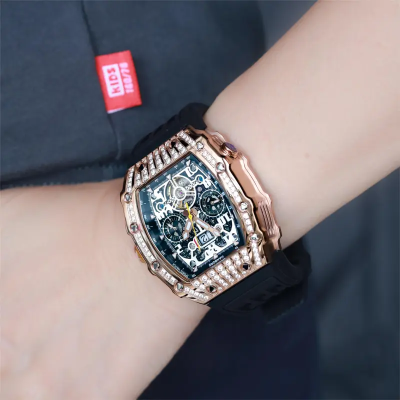 HANBORO Automatic Mechanical Movement Silicone Strap Watch Unisex Black Dial HBR900.2-10