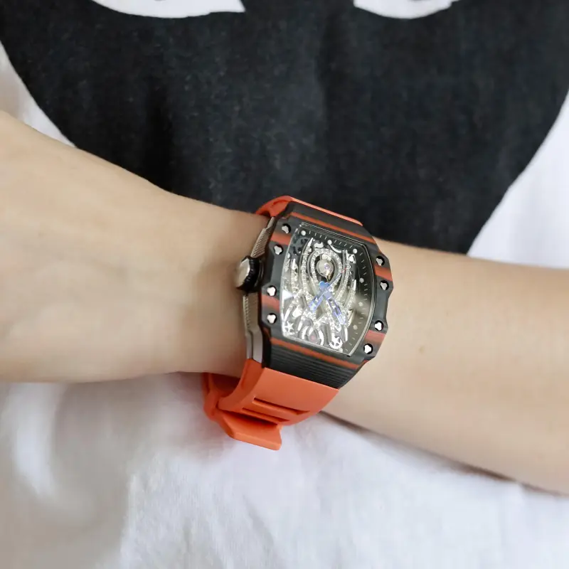 HANBORO Mechanical Movement Rubber Strap Watch Men's Watches White Dial HBR922.3-18